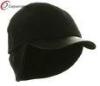 Black Wool Earflap Fitted Baseball Hats with Wool and Acrylic Blend
