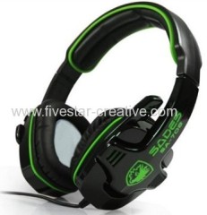 Sades SA708 Stereo Headset Headband PC Notebook Pro Game Headset With Microphone Black/Green