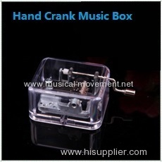ACRYLIC HAND CRANK MUSIC BOX SILVER MOVEMENT
