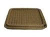 Nontoxic Rectangle Plastic Rattan Bread Basket Brown With Coated Metal Frame