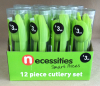 Cutlery set 12PC plastic green 375C in display box packing