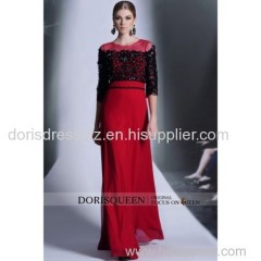A-line Jewel Red Tulle Black Lace Half Cheap Dresses