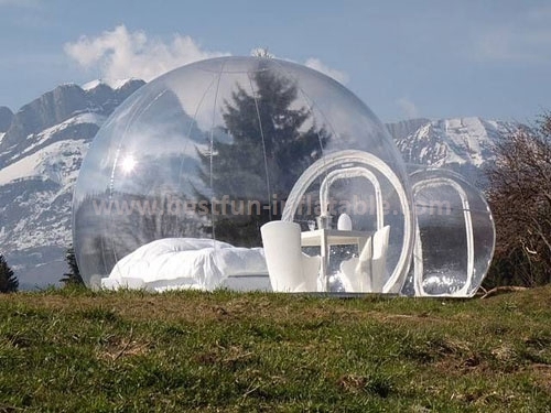 Inflatable transparent tent with clear wall around