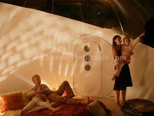 Inflatable bubble tent with 2 tunnels