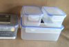 Set of 3 plastic lockable food containers rect.