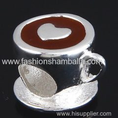 Sterling Silver Heart Cup with Coffee Enamel Charm Beads