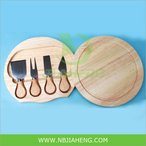 4pcs Stainless Steel Cheese Knife Set with Wooden Cutter Board
