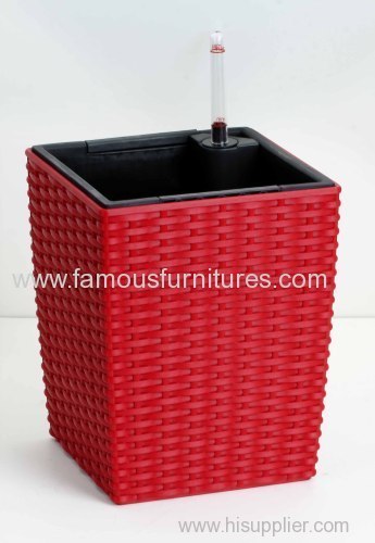 red imitation rattan flower pot with water port