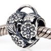 European Style Sterling Silver Floral Heart Padlock Beads