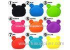 Eco-Friendly Silicone Coin Purse With Round Ears , Black / Blue Color