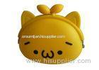 Yellow Customized Silicone Coin Purse with Kiss Clutch , Little Cat Shaped