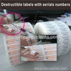 Custom non removable stickers with serials numbers Numbered warranty sticker printing Anti theft self adhesive security