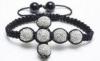 Custom Shamballa Cross Beaded Woven Cuff Bracelet with Clear AB Crystal Pave Alloy Beads
