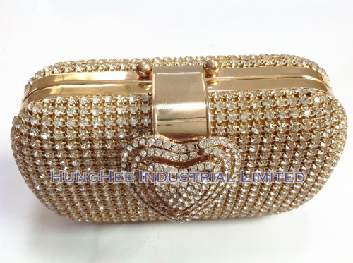 Heart Clasp Luxury Dazzling Crystal Rhinestone Full Covered Evening Clutch Bags Handbag Purses HHJ-1006
