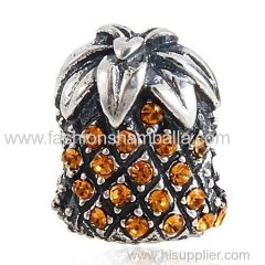 Sterling Silver Sparkling Pineapple Beads with Topaz Austrian Crystal European Style