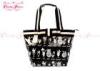 Black White Canvas Womens Tote Bags / Ladies Handbags with pockets