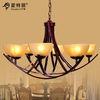 Bedroom Or Bar Simple European Wrought Iron Chandelier with Antique Glass