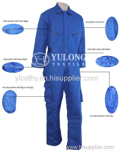brilliant blue cotton-padded flame retardant coverall