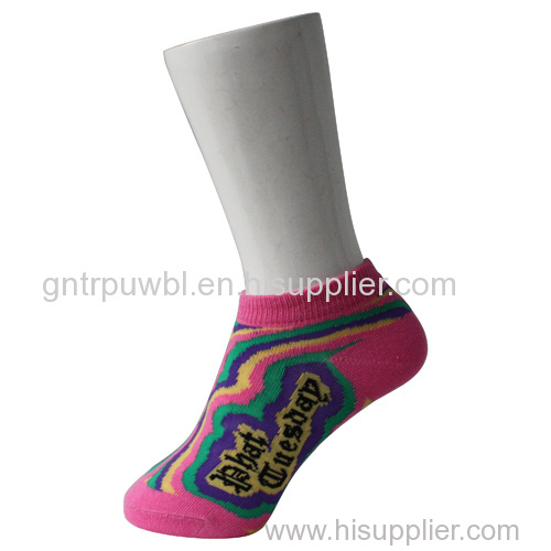 Pink Kid's Boat Socks with Rainbow Pattern