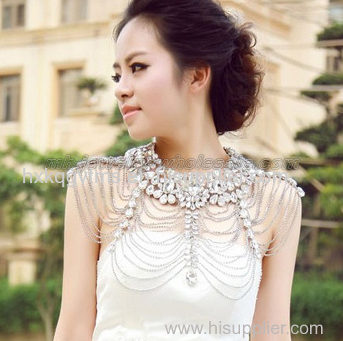 Trendy Bridal Wedding Glass Stone Beads Tippet Necklace