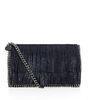 Metallic Blue Fringed Crossbody Leather Bags With Chain Shoulder Strap