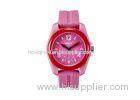 Custom PU Pink Lady Analog Quartz Watch With Stainless Steel Back Case