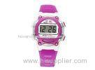 Pink Plastic Alarm Multifunction Ladies Wrist Watch With Stainless Steel Back