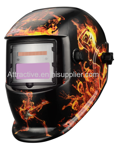 Autodarkening welding helmet with devil flame design Different function filters can chose external or internal control  