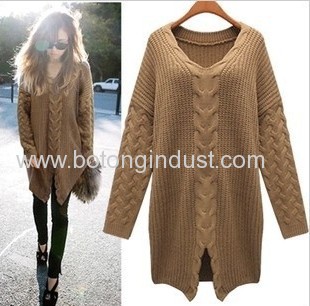 long section woven slit sweater