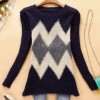 Long hair diamond pattern of bright silk female sweater