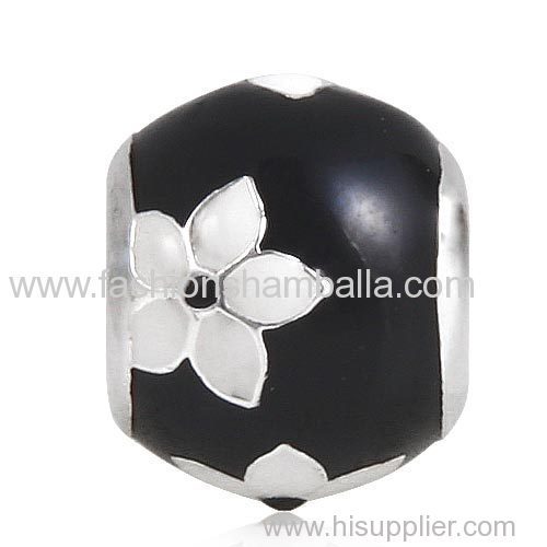 Sterling Silver Mystic Flower with Black and White Enamel Beads European Style