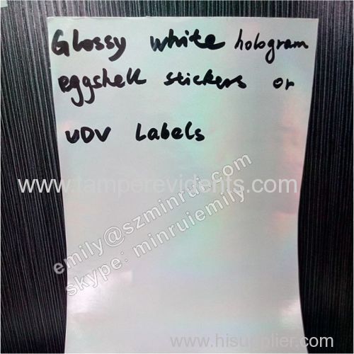 Glossy White Plain White Rainbow Hologram Seld Brittle Vinyl Eggshell Gaffti Destructible label Sticker Papers