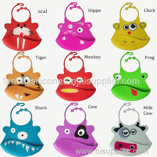Cute design water proof soft silicone baby bibs FDA LFGB approved