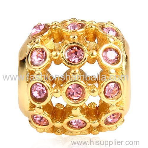 Gold Plated Sterling Silver In the Spotlight Bead with Light Rose Austrian Crystal