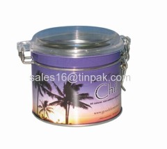 newly design seamless clear lid coffee tin box