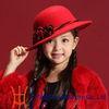 red warm Floppy brim Wool Kids Felt Hats With Flower Fascinator