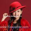 red warm Floppy brim Wool Kids Felt Hats With Flower Fascinator