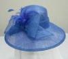 Royal Blue Sinamay Ladies Hats For Church With Sinamay Bow And Feather Trim