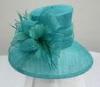Wedding Turquoise Sinamay Ladies Hats Feather Trim With Sinamay Loops