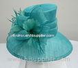 Wedding Turquoise Sinamay Ladies Hats Feather Trim With Sinamay Loops