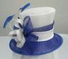 White / Royal Blue Sinamay Ladies Hats For Horse Racing With Satin & Feather Trim