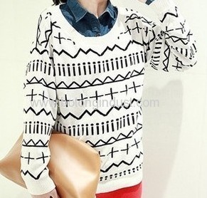 Character pattern knit loose slv Pullover