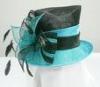 Black / Turquoise Sinamay Ladies Hats Satin Feather Trim For Horse Racing