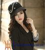 Black rhinestone Cute Girls Winter Wool felt Hats for Horse Racing