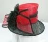 Red / Black Wedding Sinamay Ladies Hats Sinamay Bow With Silk Flower Trim