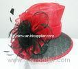 Red / Black Sinamay Ladies Hats Sinamay Feather Trim For Church / Wedding