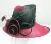 Satin Rose Sinamay Ladies Hats Church Red / Burgendy With Feather Trim