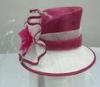 Burgendy / White Sinamay Ladies Hats Feather Trim With 3cm Satin Sweatband