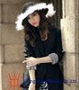 Handmade 100% Wool Women Church Hats , wool felt top hat with feather brim