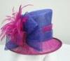 2 Layers Sinamay Ladies Hats Purple / Fuchsia Folded Edge Bow For Wedding
